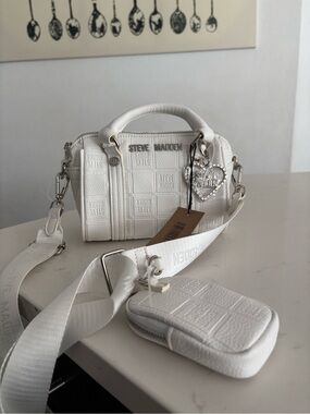 Steve Madden White Mini Satchel with Charm and Removable Strap